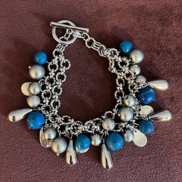 WHBM White House Black Market Silver Turquoise Blue Necklace and Bracelet Set - Picture 3 of 5